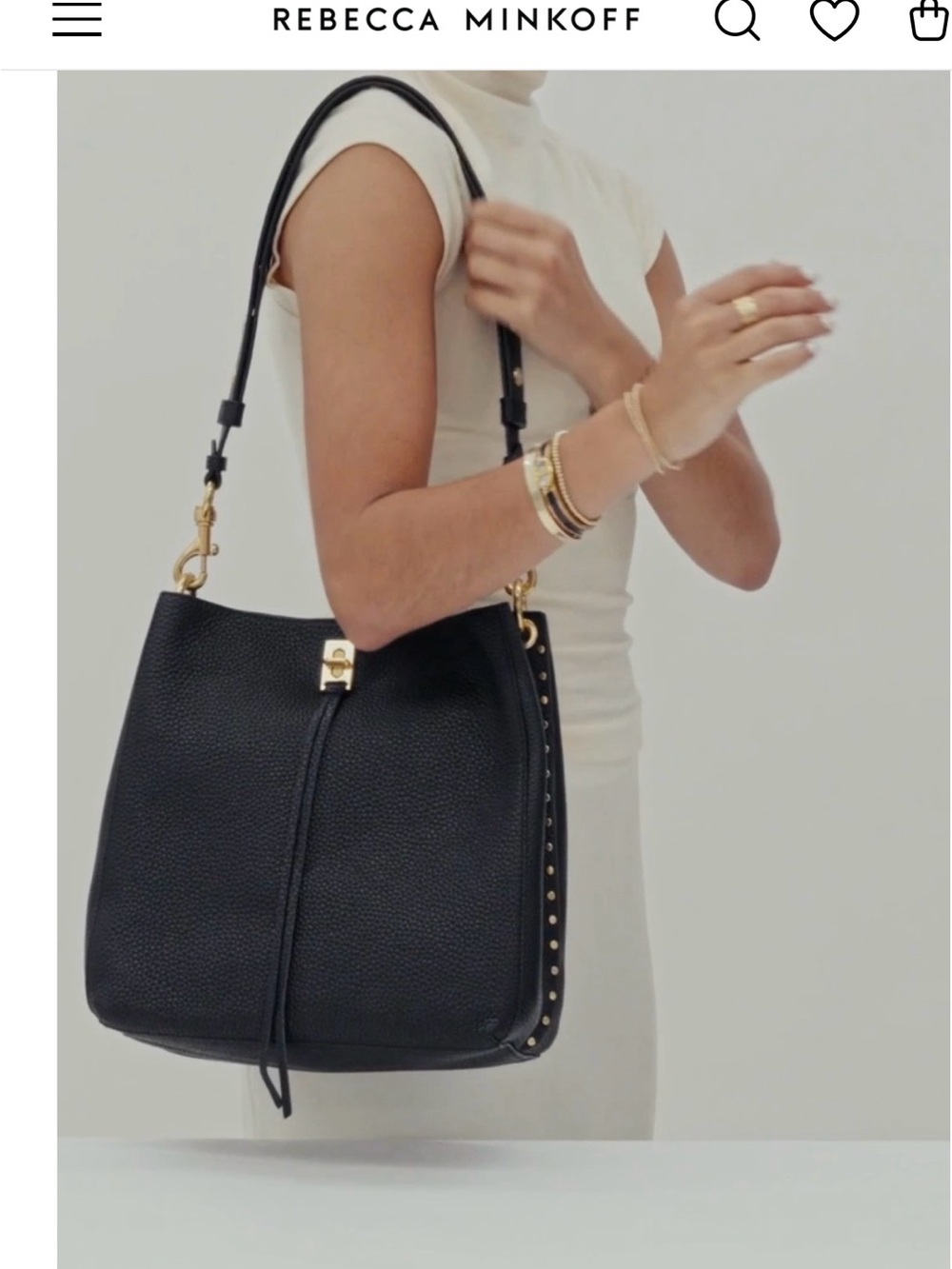 Rebecca Minkoff Black Pebbled Leather Shoulder Hobo with Gold Hardware